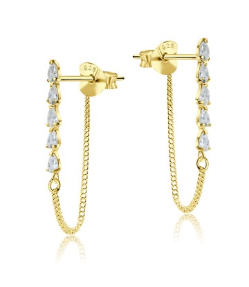 Shiny CZ with Chain Stud Earrings STC-209-GP